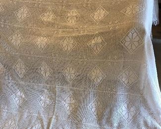 Pretty crocheted bedspread (or tablecloth) - approx. 94” x 112”. No stains or holes. 