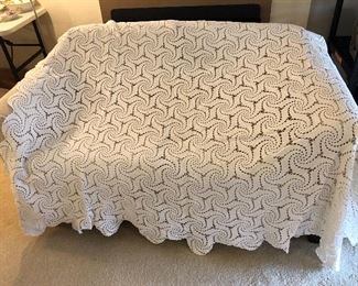 Another hand crocheted bedspread - with scalloped edges, approx. 86” x 104”
