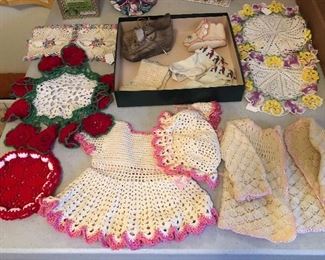 More vintage baby clothes + crocheted doilies
