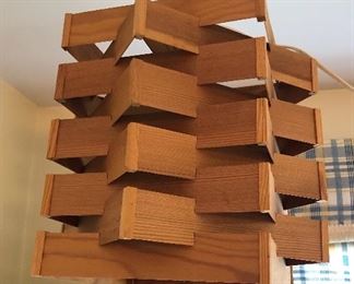 Handmade wooden hanging light fixture (lamp), approx. 11” x 11” - with long cord - (plugs in)