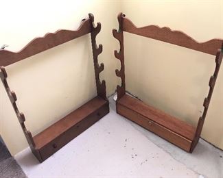 Wooden gun racks with locking ammo drawer at bottom (with keys)