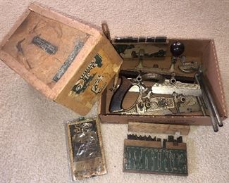 Antique Stanley No. 45 combination plane with cutters, plus original box & instructions