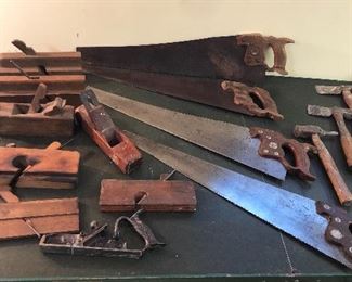 Old wood planes, Stanley No. 182 plane,  Disston & Atkins saws