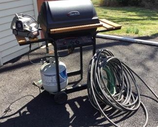 CharBroil Grill, Stanley Belt Sander, and Hoses