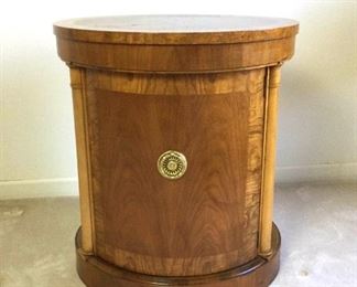 Baker Burled Wood Drum End Table
