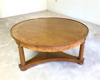 Baker Burled Wood Round Coffee Table