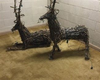 Two Lighted Grapevine Reindeer