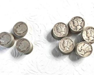 27 1940s Silver Dimes 50 Mercury Silver Dimes
