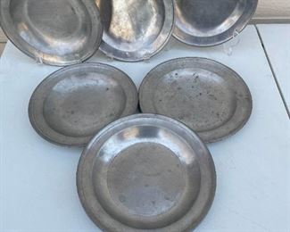 Set of Six Antique Pewter Plates