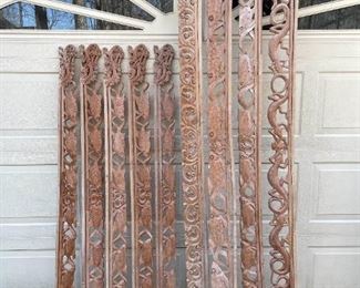 Indonesian Carved Wood Trim Panels Set of Nine