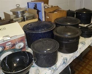 Very large Enamel pots perfect for canning.