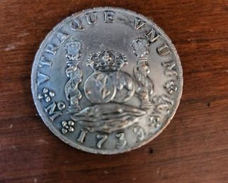SUPER RARE 1739 Spanish King Philip 8 Reals (Pieces of Eight) Coin- High Grade- No saltwater damage . Most were sunk in ships.