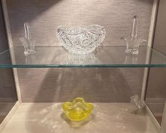 Vintage Brilliant Cut Crystal Bowl, Vintage Murano Venetian Art Glass Controlled Bubbles