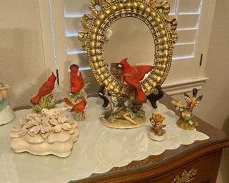 Vintage Cardinal Figurines by Andrea, Royal Worcester & Lefton,  Vintage Bird Dish 
