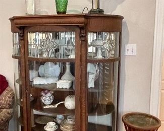 Antique Curved Glass Curio Cabinet