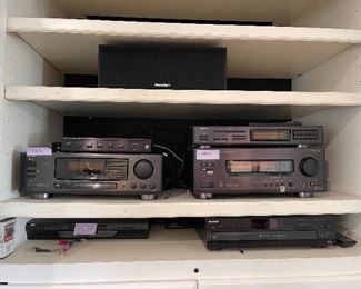 Paradigm Speaker, Sony 5-disc CD Changer, JVC DVD Player, Onkyo FM Stereo, Onkyo Amplifier, Niles Speaker Selection System