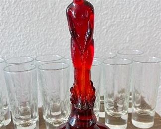 Vintage Art Deco Nudie Red Glass Flower Frog