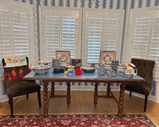 Solid Wood Blue Top Dining Table 