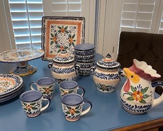 Talavera Hand Painted Collection Dish Set, Biscuit Jars, Chicken Water Pitcher, Cake Stand, Large Square Platter