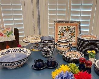 Talavera Hand Painted Collection Dish Set Large Serving Bowl, Fiesta Cobalt Blue Sugar/Creamer