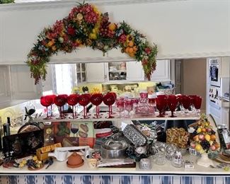 Royal Danube Handpainted Crystal Stemware~Romania, Red Stemware, Kitchen Items