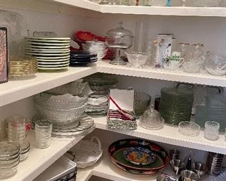 Glass Serving Trays, Punch Bowls, Egg Plates, Snack Plates, Dessert Cups, Candy Dishes, Pitchers, Wicker Casserole Holders, Napkin Holders