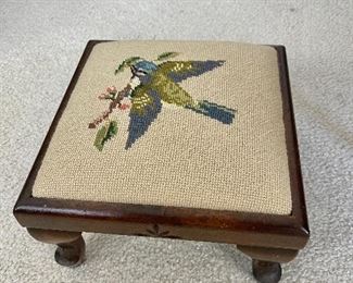 Vintage Embroidered Bird Foot Stool