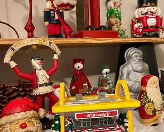 Vintage Department 56 Snow Village McDonalds, Vintage Santa Bank, Santa Nesting Boxes, Vintage Nordic Ware Santa Claus Mold