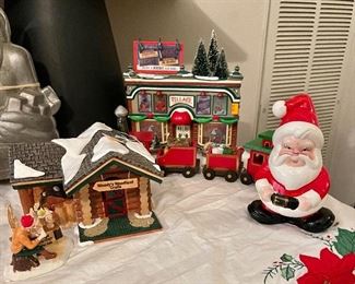 Vintage Department 56 Snow Village Woodys Woodland Crafts, Vintage Department 56 Herseys Chocolate Shop, Vintage Santa Napkin Holder