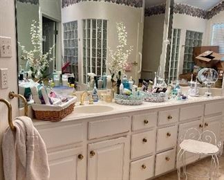 Vintage Metal Vanity Stool, Makeup by Estée Lauder & Clinique