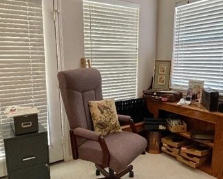 Original Engraving Circa 1828, Wood & Upholstered Office Chair, Office Supplies, Metal File Cabinet 