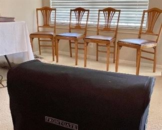 Frontgate Essential EZ Bed Bliw up Guest Bed on Legs with Wheeled Storage Case, Set of 4 Vintage Legamatic Fold Up Chairs by Lorraine Metal Mfg Co