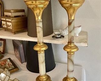 Antique Marble & Brass Candlesticks 