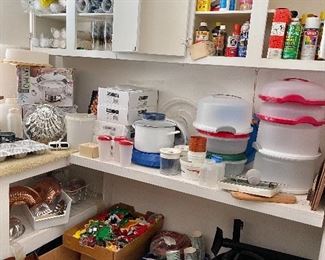 NIB Chafing Dish, Covered Cake & Pie Keepers, Large Assortment of Cookie Cutters, Paper Goods