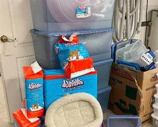 Storage Containers, Totes, Puppy Pads, Dog Beds
