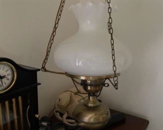 two hanging Fenton lamps