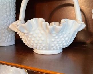 Fenton Hobnail Milkglass basket