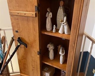 small collection of Willow tree angles, pine chimney style cabinet 