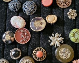 Antique Buttons Made into Rings (some loose antique buttons as well)