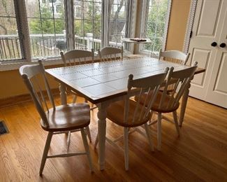 White Tile Top Wooden Dining Table with 6 Chairs