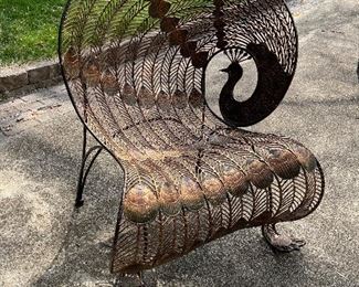 Vintage 1990's Large Wrought Iron Sculptural Peacock Chair