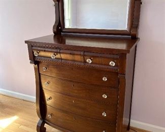 1930's Empire mahogany 7 drawer dresser with detachable mirror