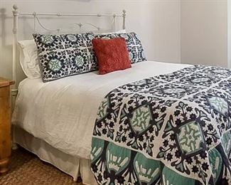 Pottery Barn Full Size Bed. Includes Headboard and Mattress Set. Bedding is NOT included. Height: 53". Width: 52.5" Price $495