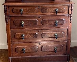 Antique Victorian Chest. Glove Boxes can be removed, as shown in later photo. H: 43" to center of high back, as shown, with glove boxes. H: 37.5" without glove boxes. Width: 40". Depth: 18". PRICE $300