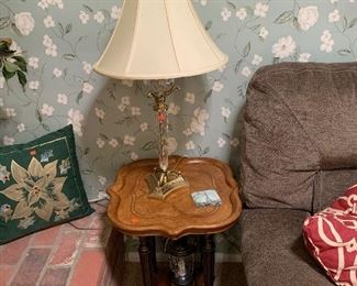 Marquetry side Table and Lamp