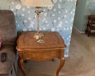 Inlaid Side Table and Lamp