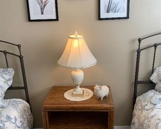 End Table, Lamps and Prints
