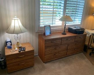 Side Table, Lamps, Dresser