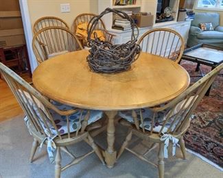 Sweet pine table, w/set/6 Windsor armchairs, by The Country Craftsman.