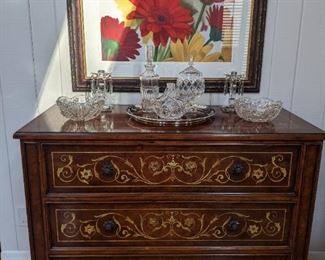 GORGEOUS MOP inlaid 3-drawer chest, by Theodore Alexander, measures  48" W x  : 22" D x   39" H.